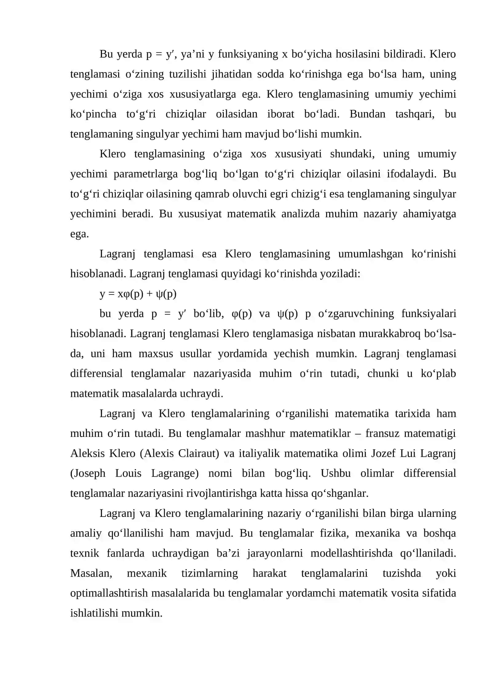 LAGRANJ VA KLERO TENGLAMALARI 3