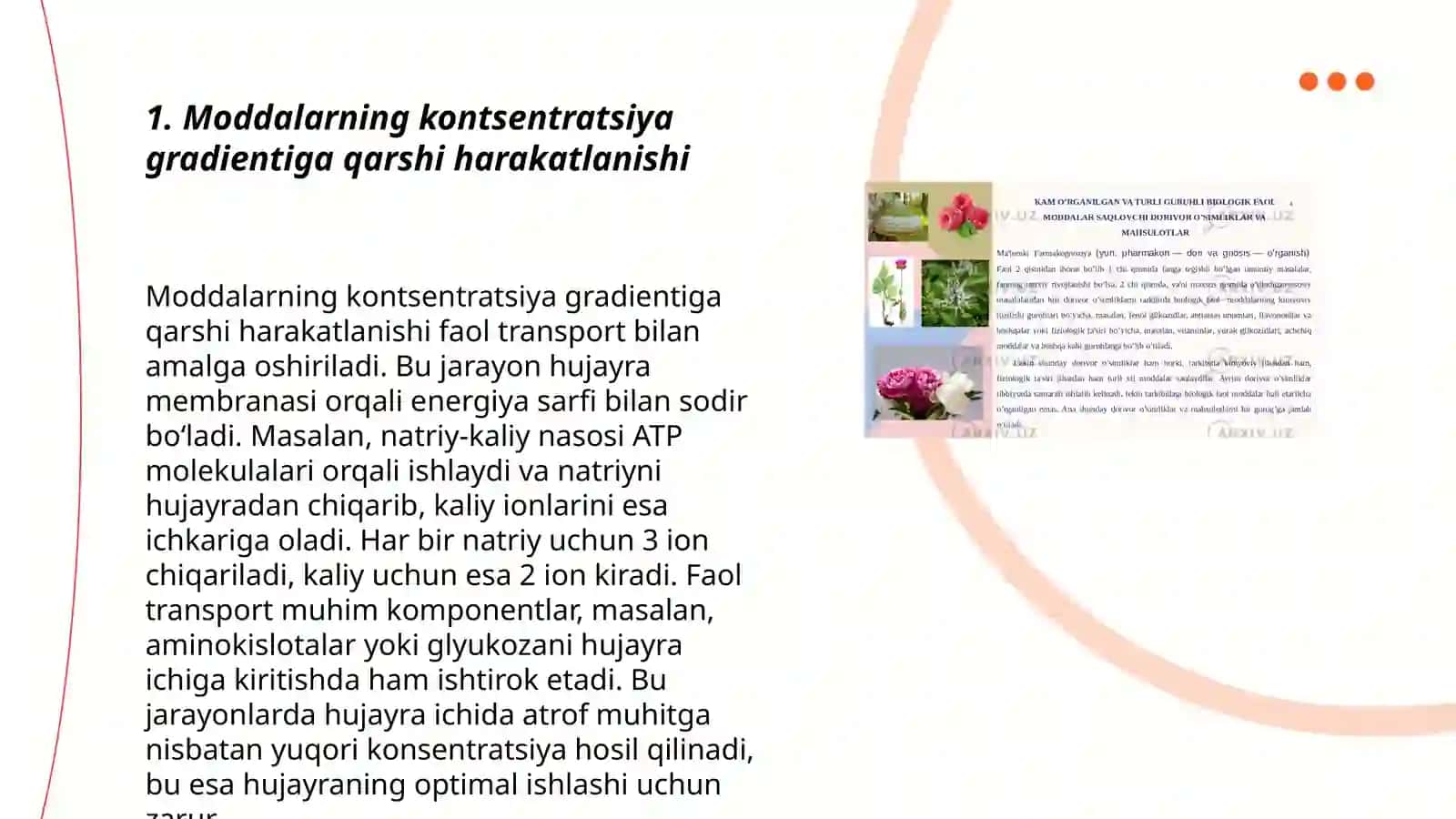 Moddalarning membrana orqali aktiv transporti 3
