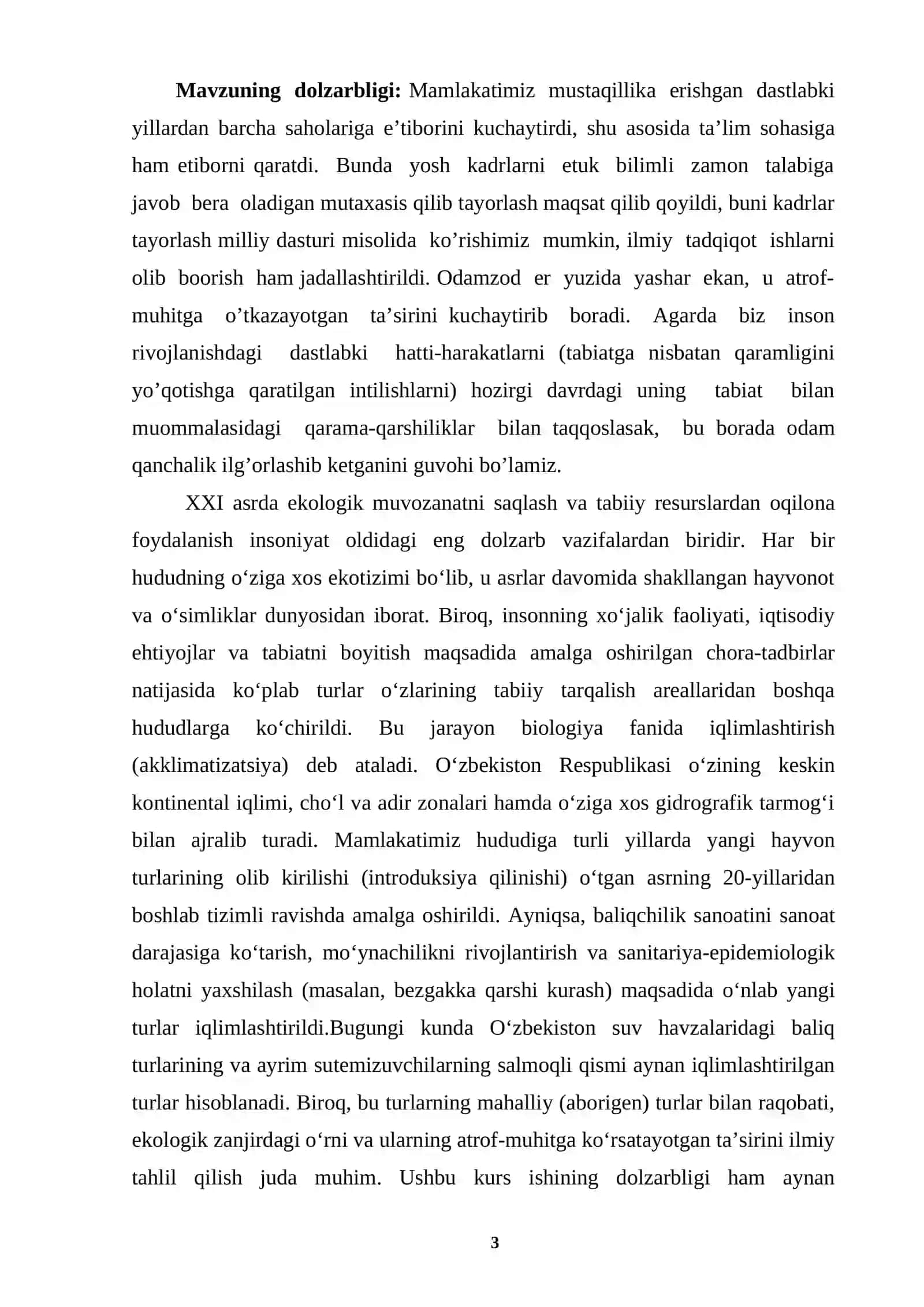 O‘zbekistonga iqlimlashtirilgan turlar va ularning ahamiyati. 3