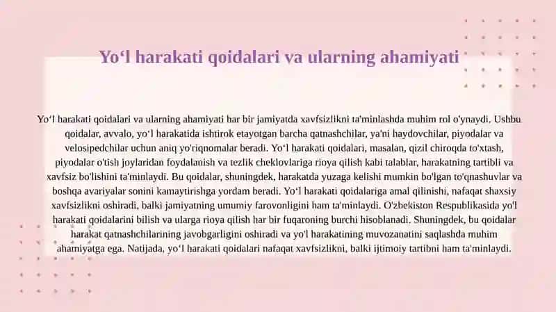 Yoʻl harakati harakteristikasi 3