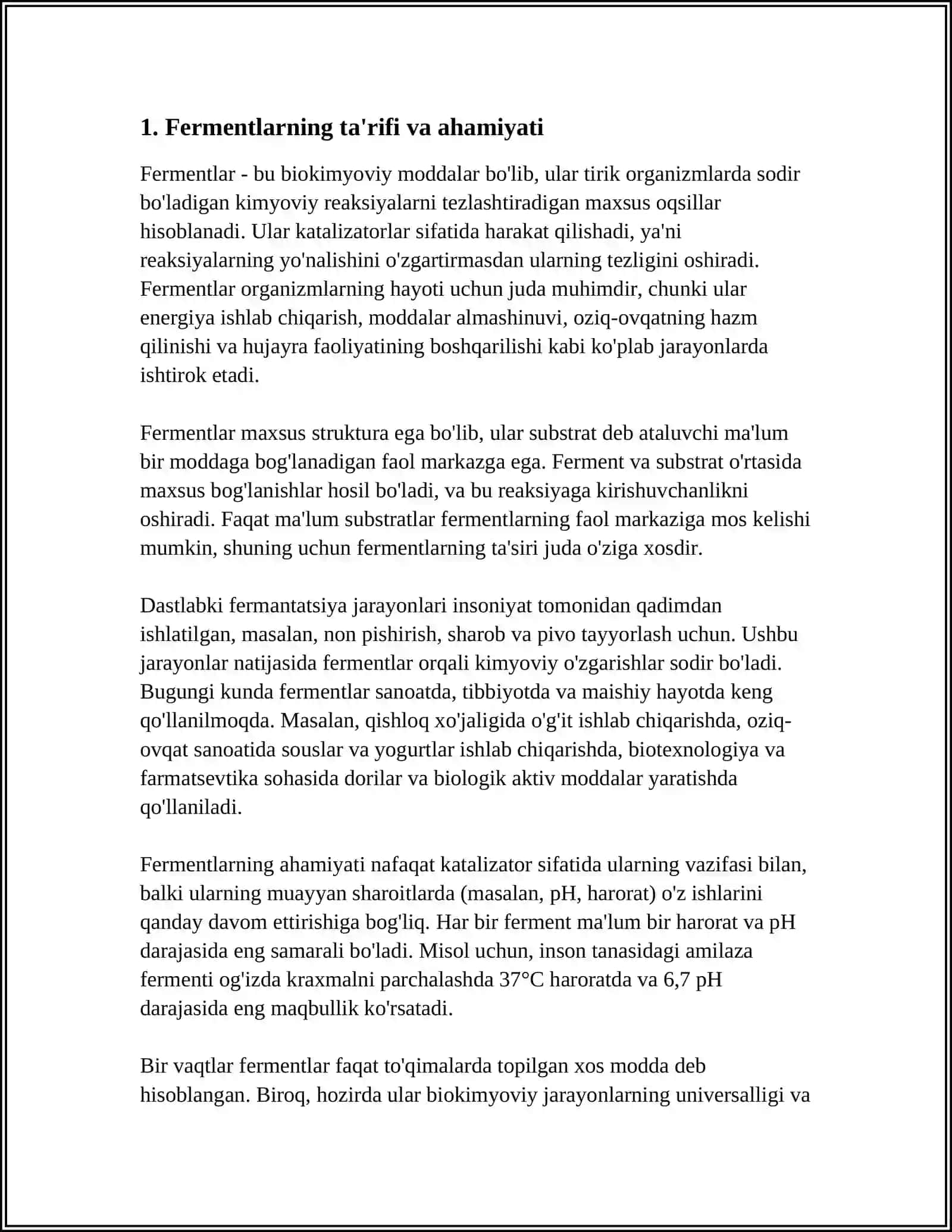FERMENTLAR. KOFERMENTLAR. SINFLANISHI, TURLARI VA XOSSALARI 3