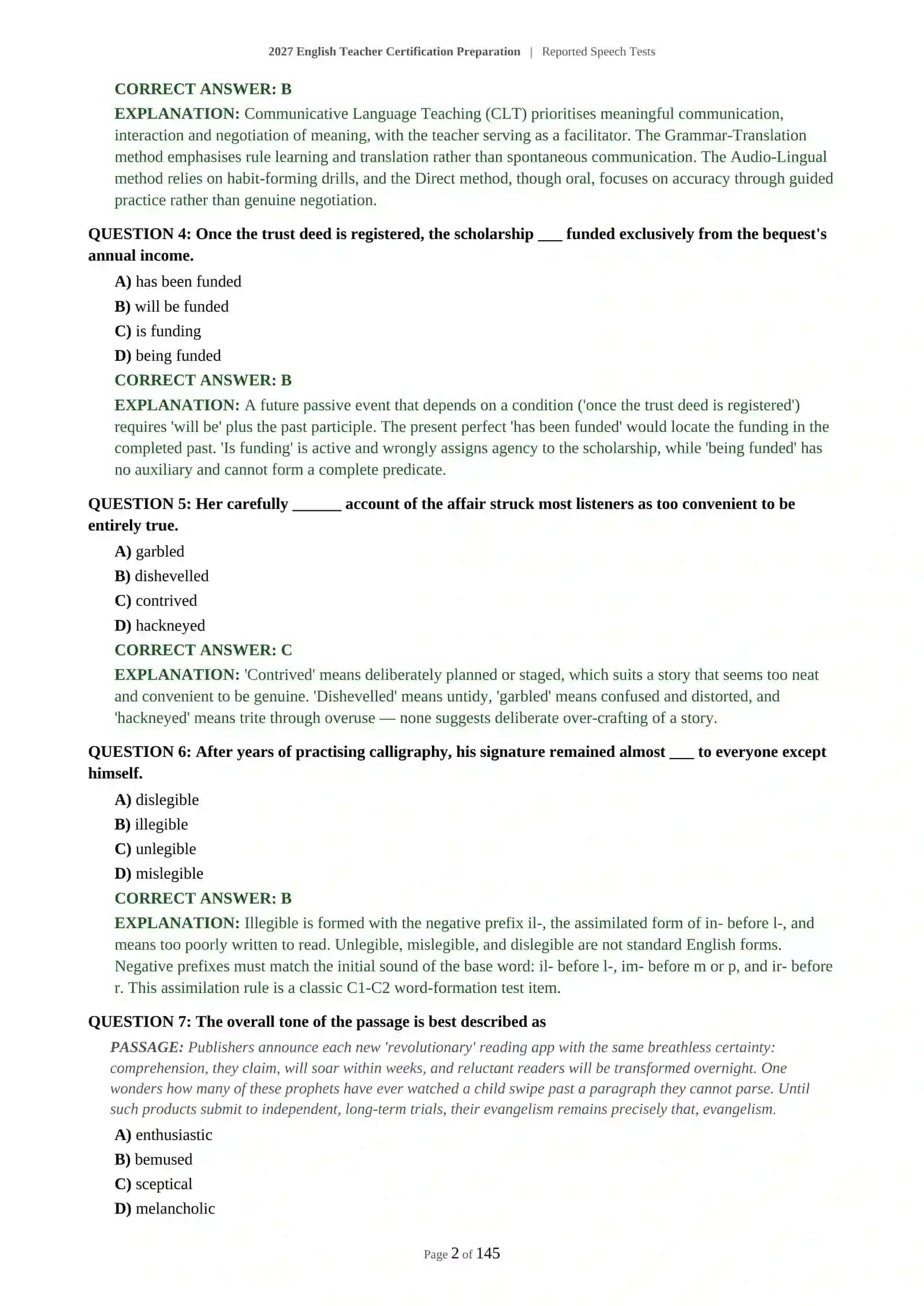 2027 English Teacher Certification Preparation | Reported Speech Tests 3