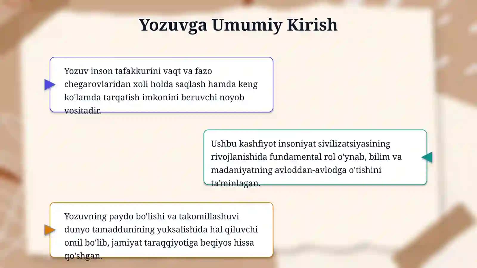 Mavzu: yozuv- insoniyatning muhim kashfiyoti 3