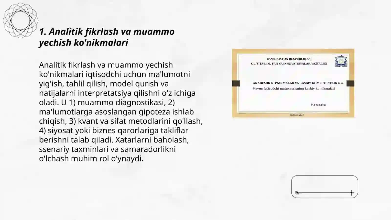 Iqtisodchi mutaxassisning kasbiy koʻnikmalari 3