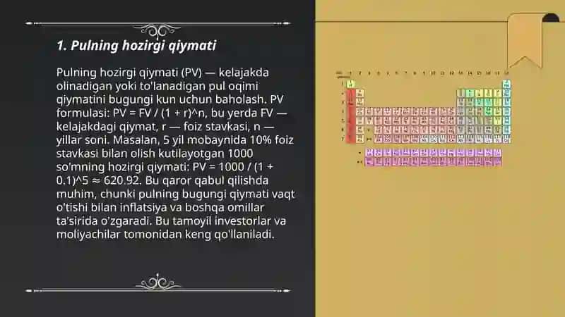 Pulning davriy qiymati va pul oqimlarining diskontli tahlili 3