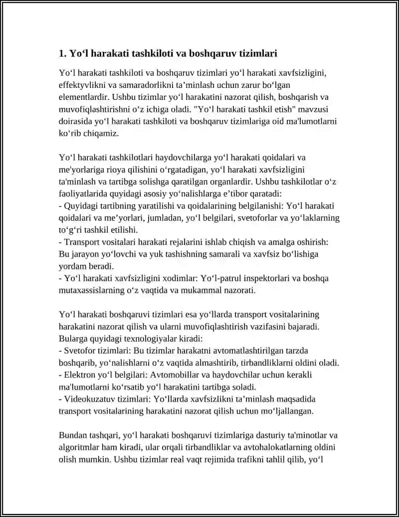 Yo‘l Harakati Tashkil Etish 3