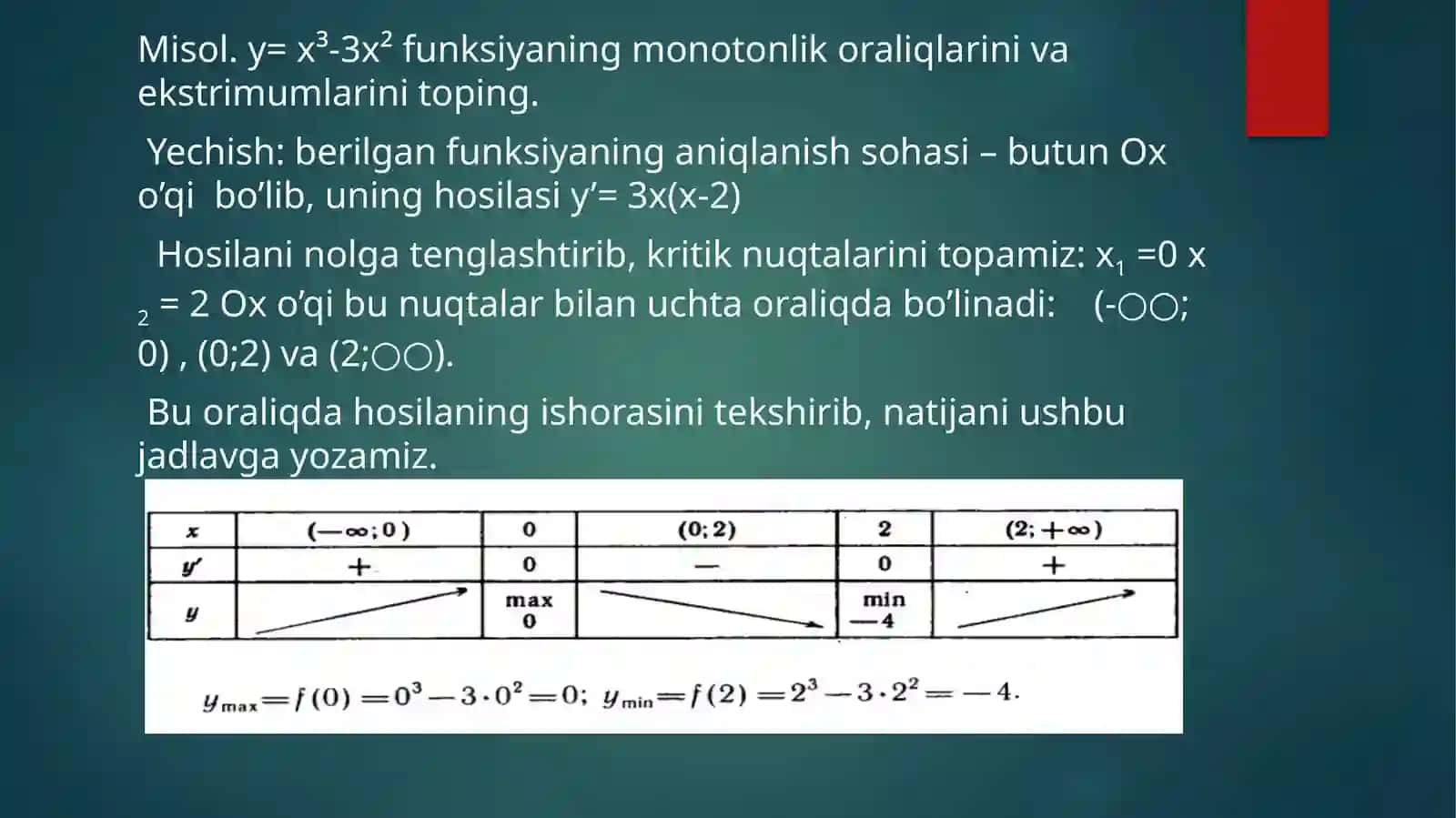 Hosila yordamida funksiyani ekstrimumini telshirish 3