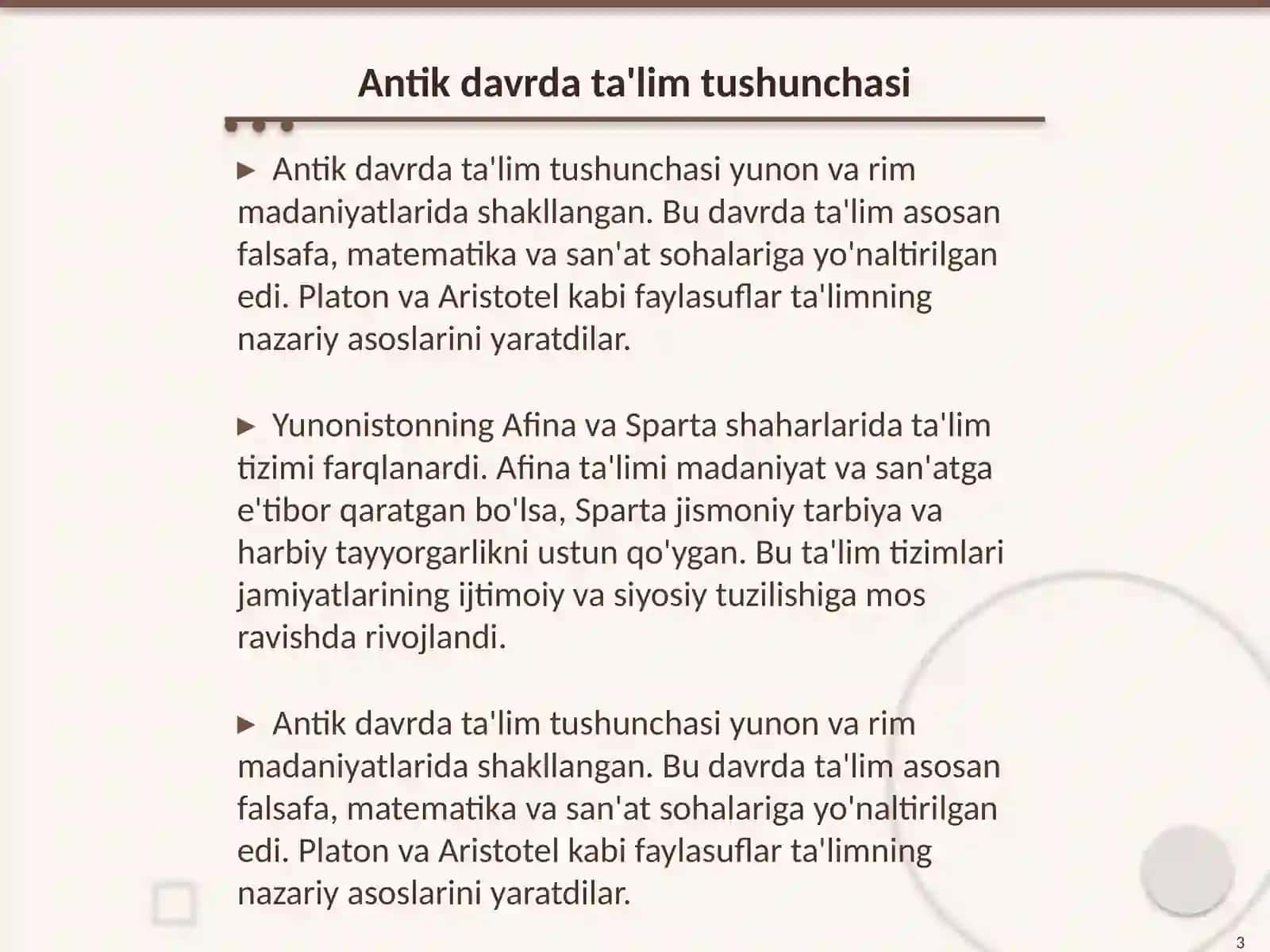 Pedagogika talimotlar tarixi 3