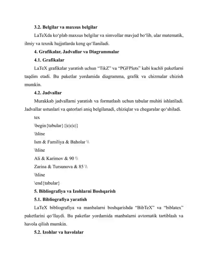LaTeX Dasturiy Ta’minotining Standart Xususiyatlari 3