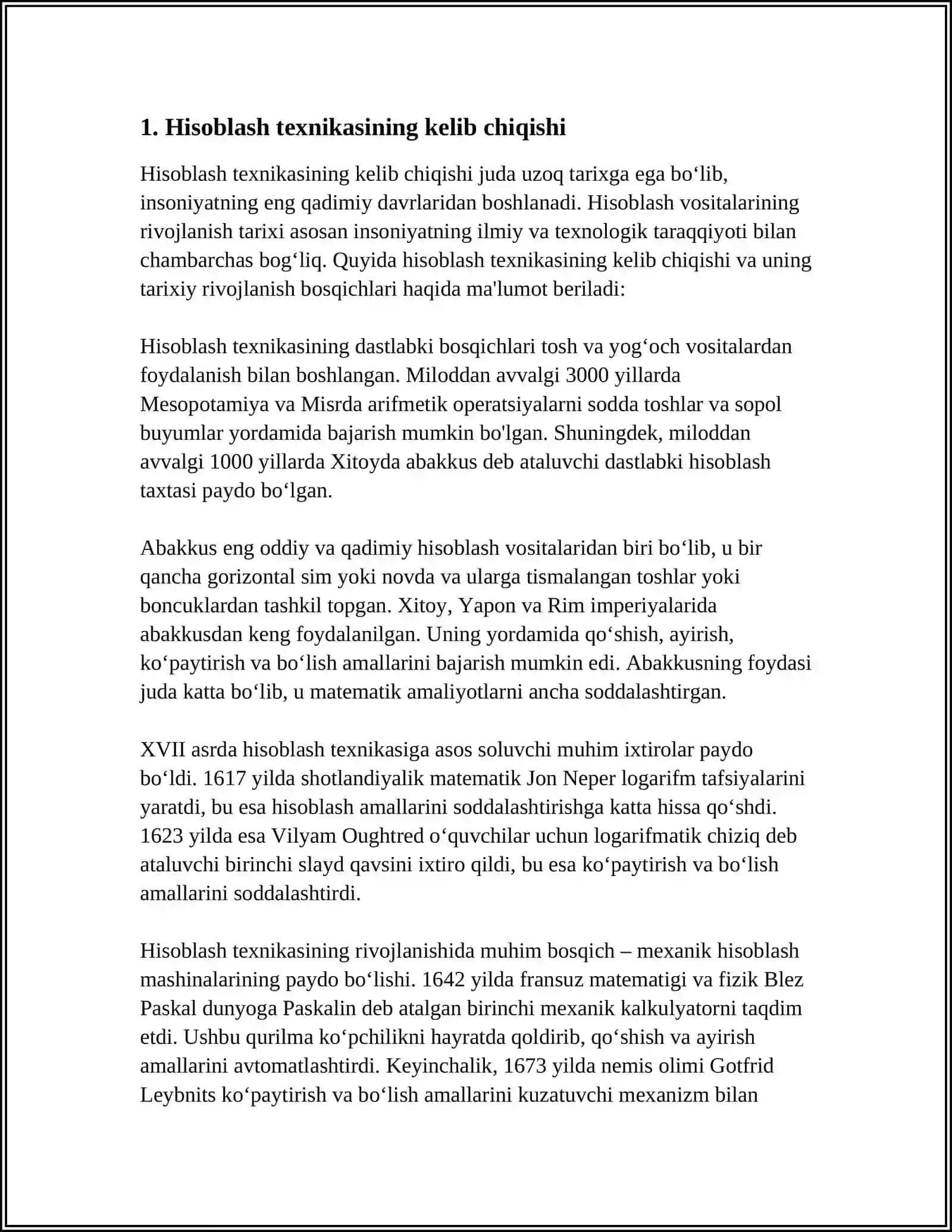 HISABLASH TEXNIKA RIVOJLANISH TARIXI VA AVLODLARI 3