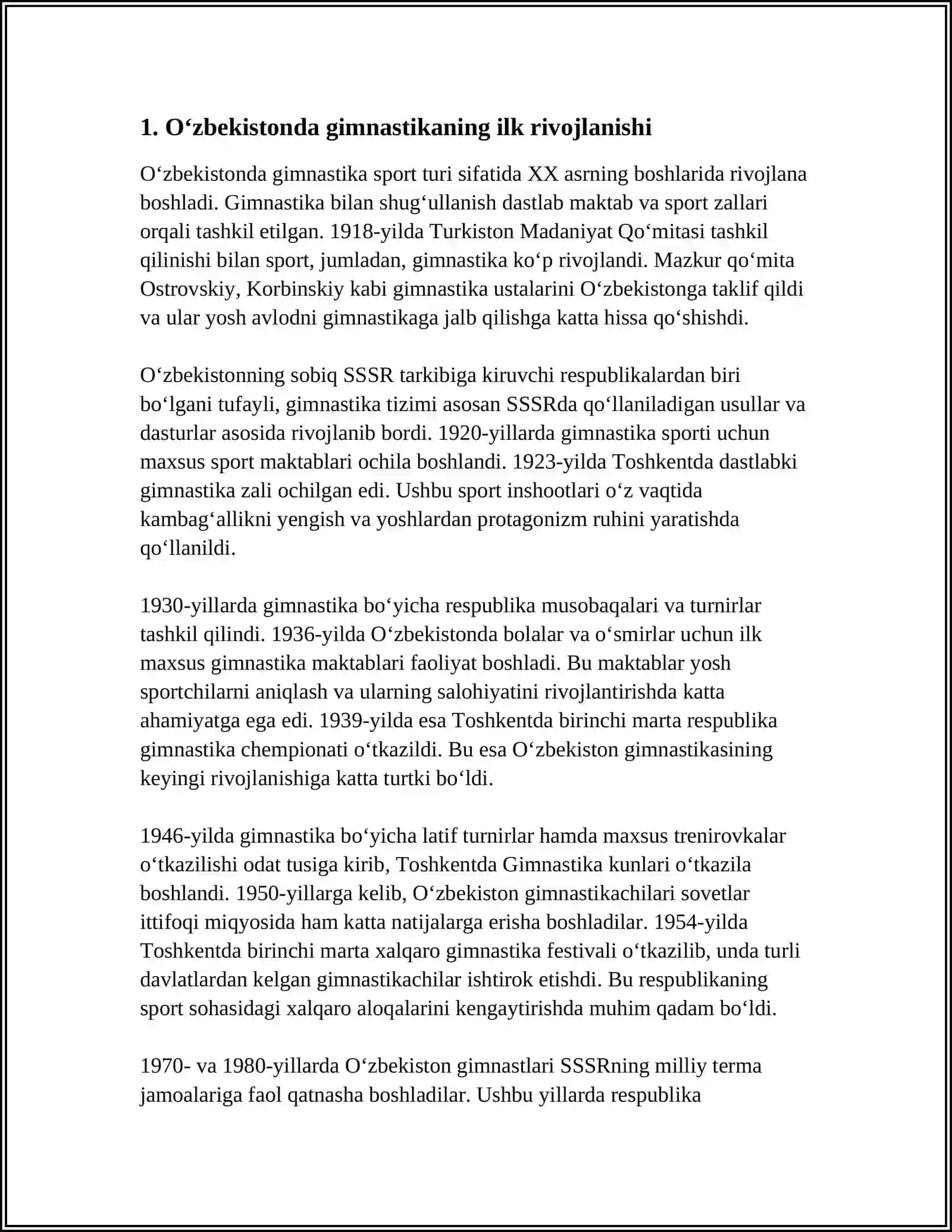 Oʻzbekistonda gimnastikasining rivojlanish tarixi 3