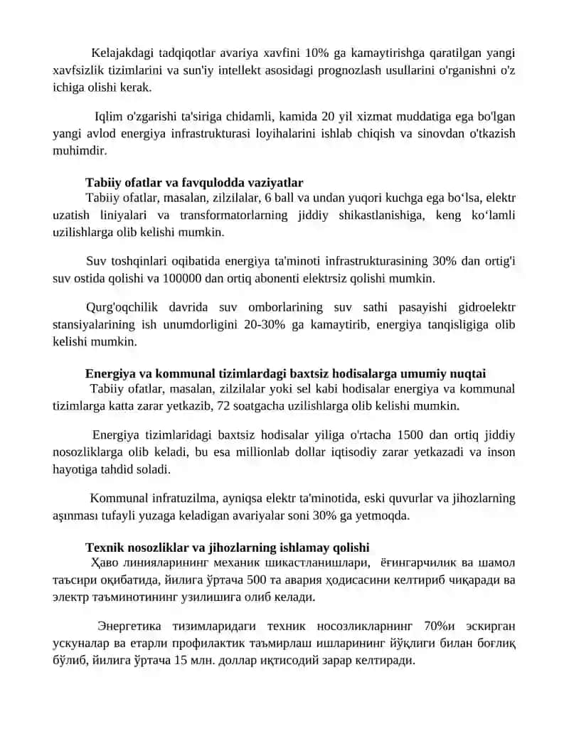 Energetika va kommunal tizimlardagi avariyalar va ular bilan bog’liq muammolar 3