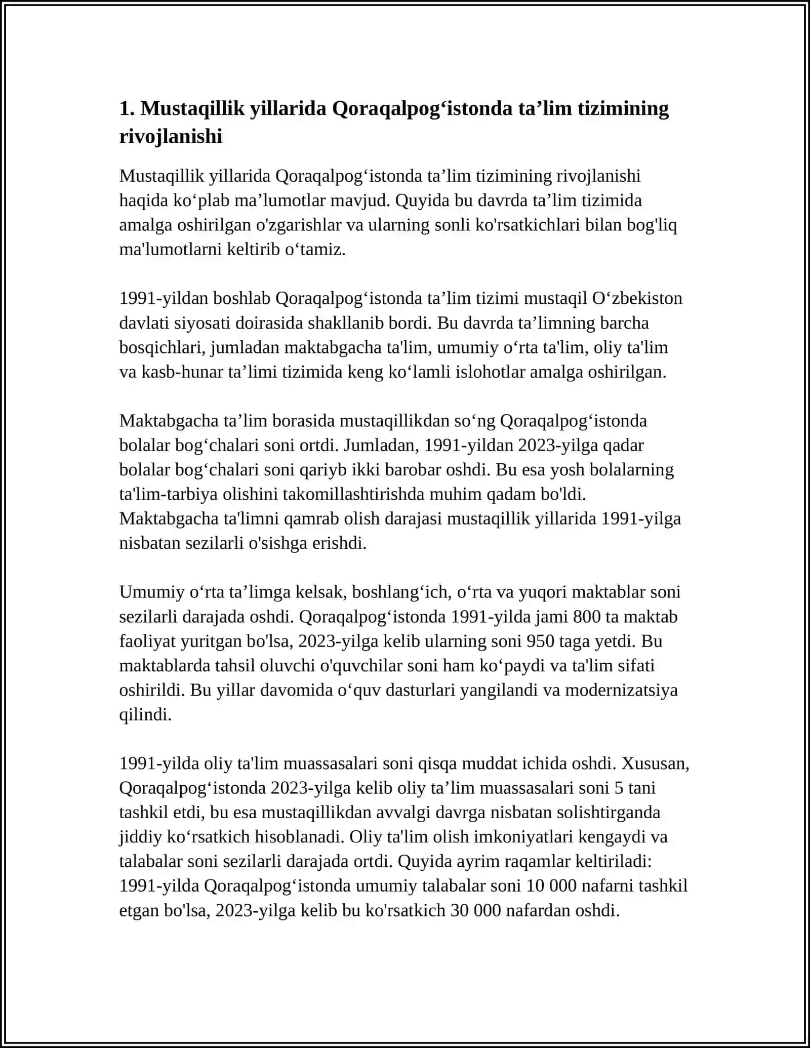 MUSTAQILLIK YILLARIDA QORAQALPOGʻISTON RESPUBLIKASIDA TAʼLIM, ILM FAN VA MADANIYAT 3