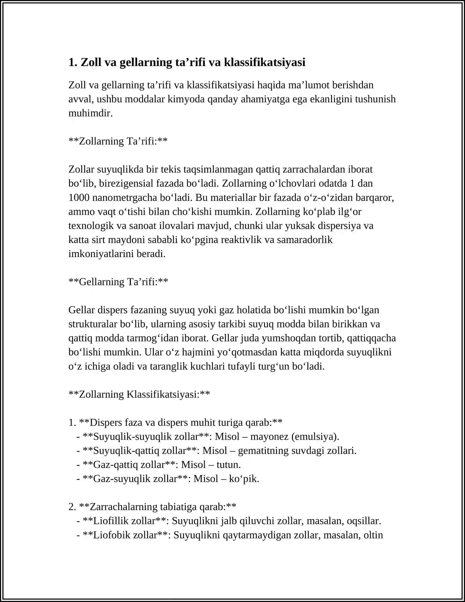 DISPERS SISTEMALAR. ZOLL VA GELLARNING QOLLANISHI 3