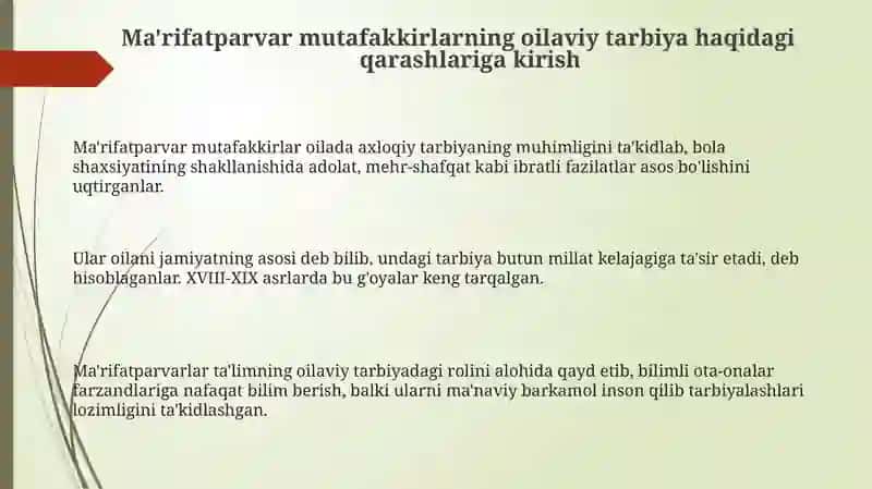 Ma’rifatparvar mutafakkirlar oilaviy tarbiya 3