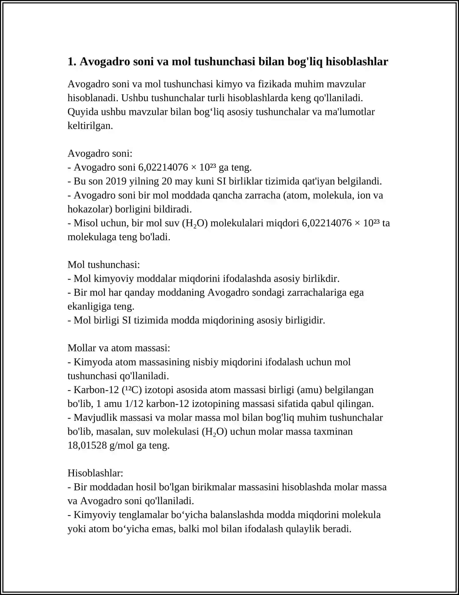 KIMYONING ASOSIY TUSHINCHALARIGA OID HISOBLASHLAR 3