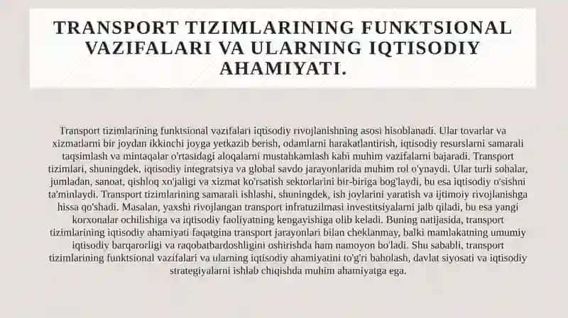Transport tizimlarining tasnifi. 3