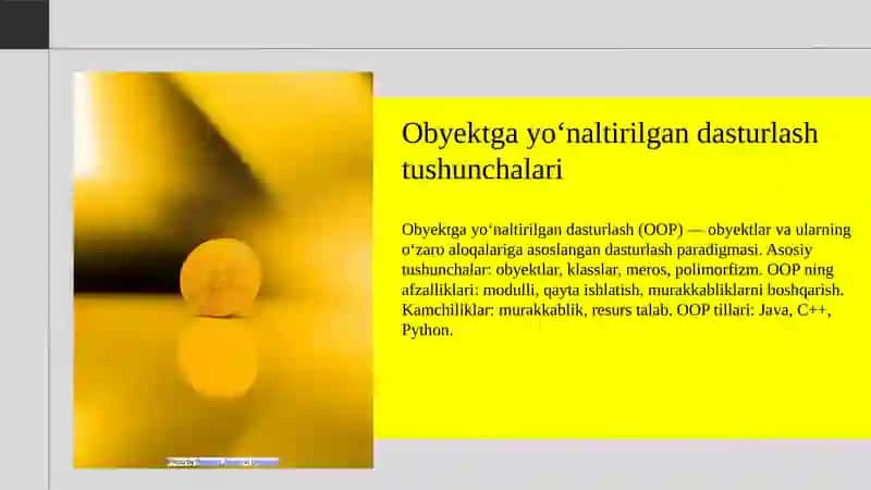 Obyektga yoʻnaltirilgan dasturlash tillari 3