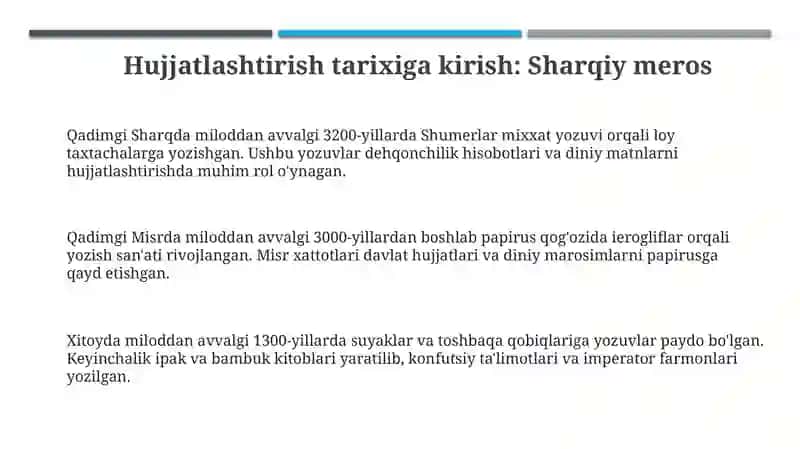 Hujjatchilik tarixi. Sharq hujjatchiligi 3