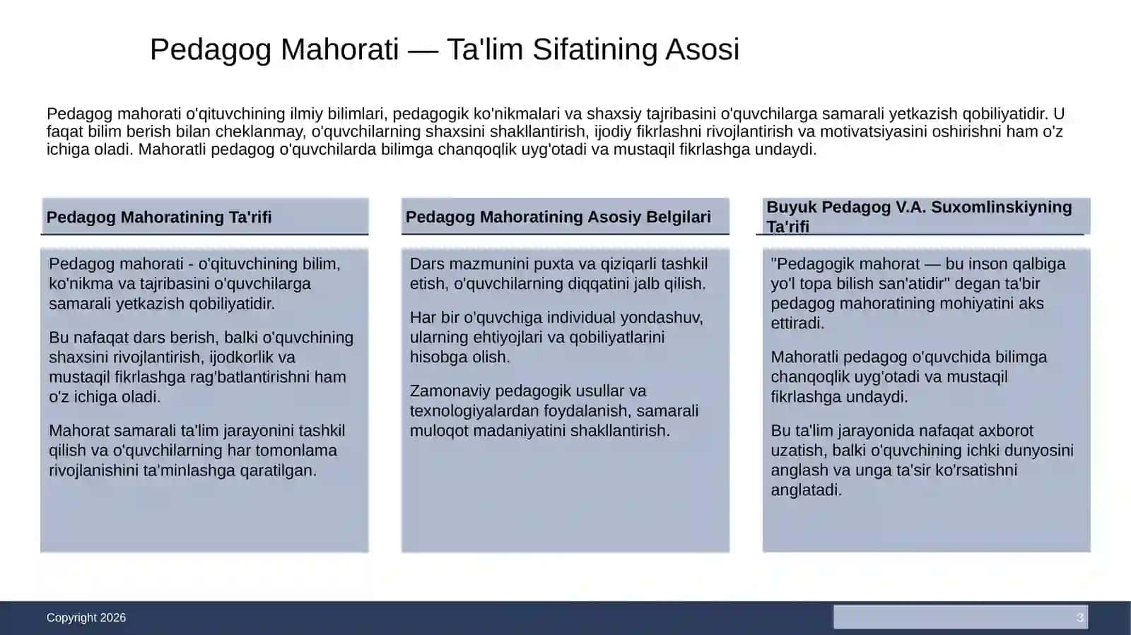 Pedagog Mahorati va Kasbiy Kompetensiyasi 3