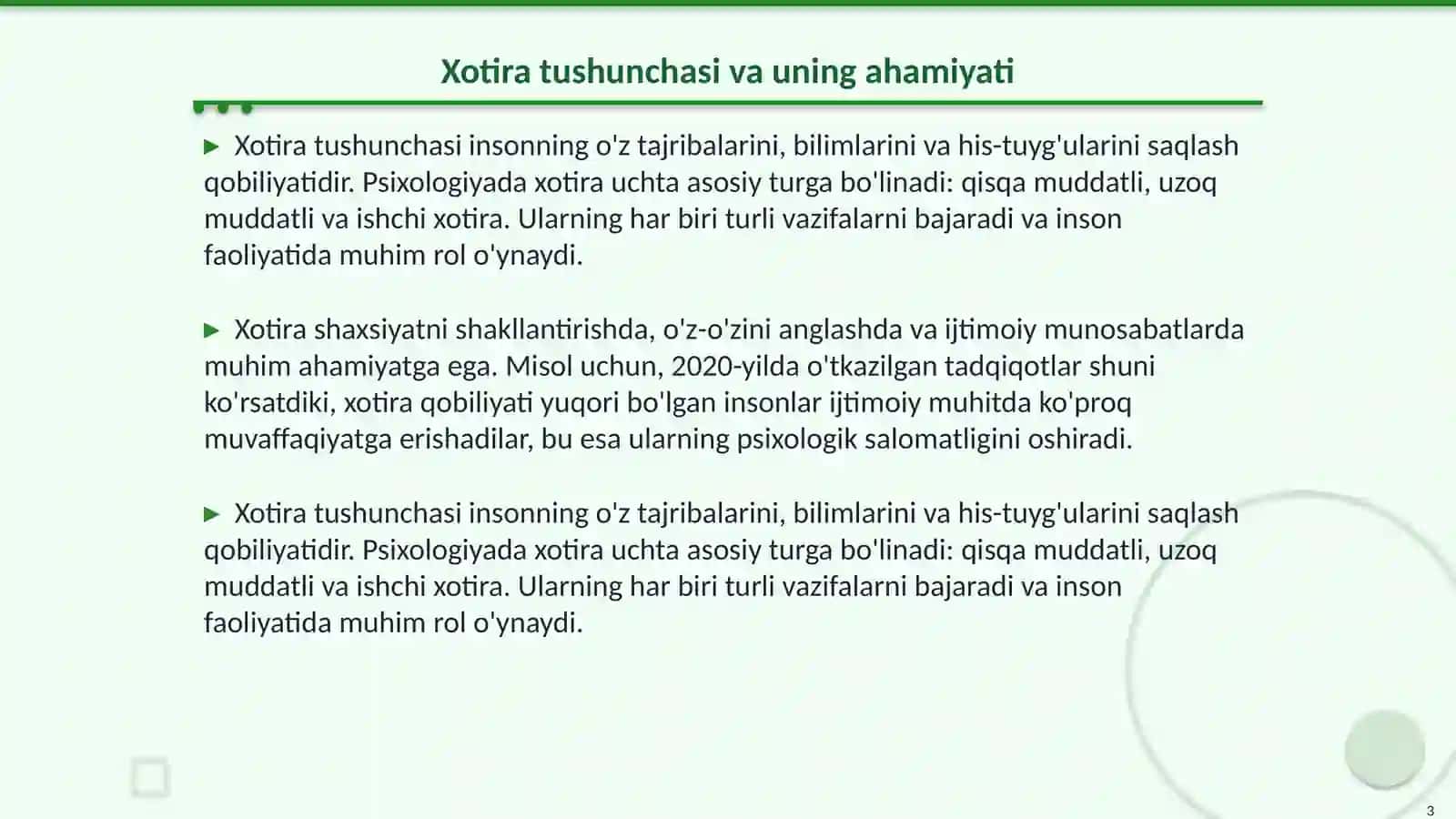 Xotira. Hayol. Tafakkut 3