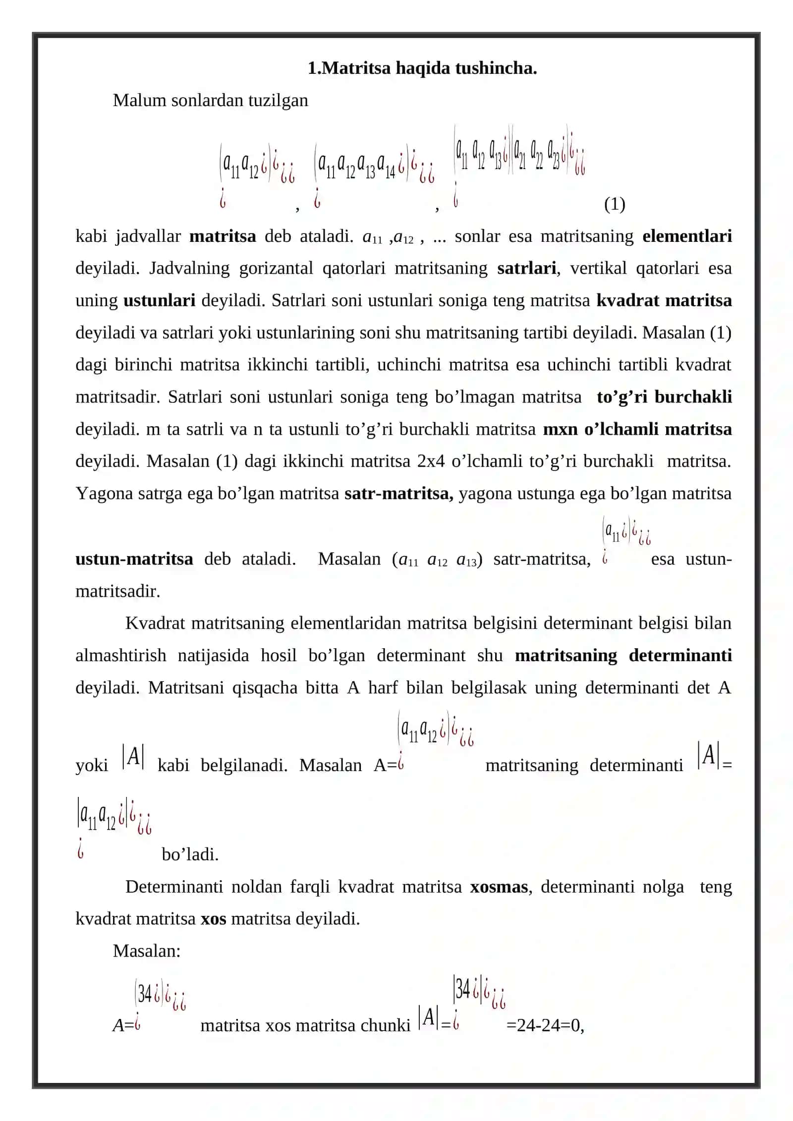 Matritsalar va ular ustida amallar 3
