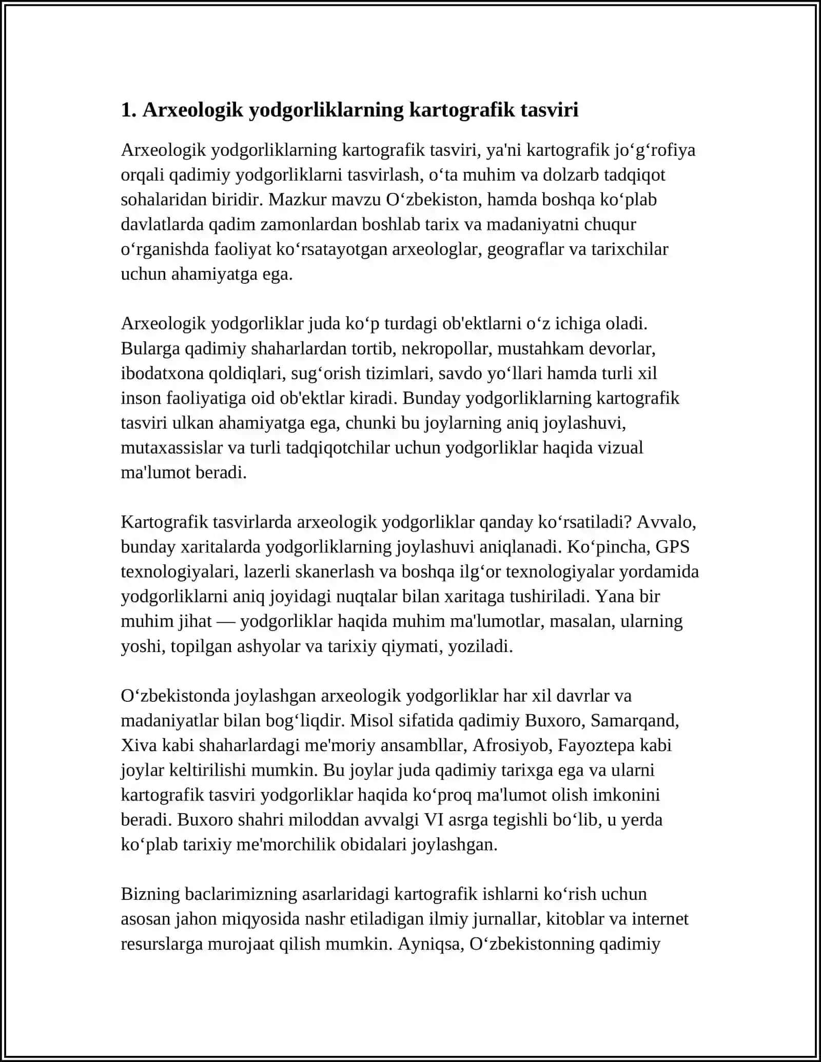 ARXEALOGIK YODGORLIK XARITASIDAGI ELEMENTLAR USTIDA ISHLASH 3