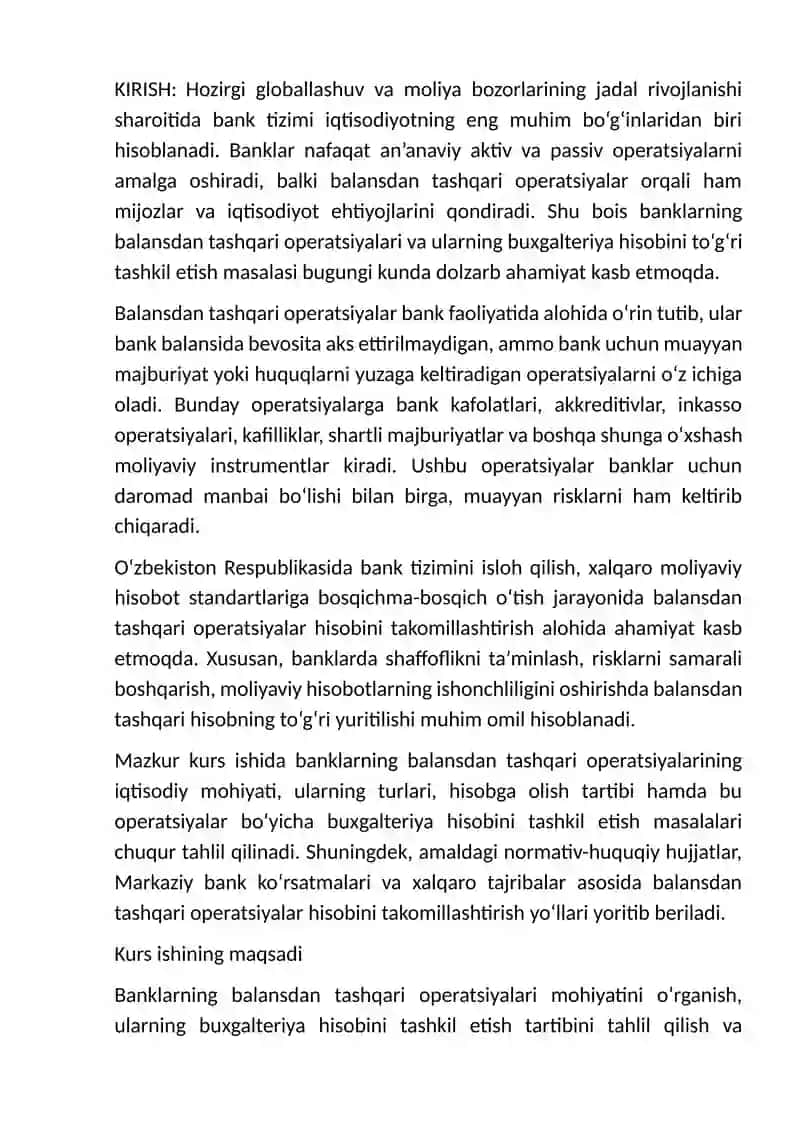 Banklarning balansdan tashqari operatsiyalari va ular hisobini tashkil etish 3
