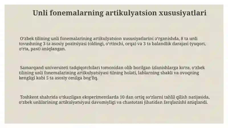 Ôzbek tilshunosligida unli fonemalar tasnifi 3