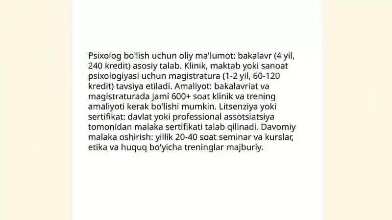 Psixologiya kasbi: ta'lim va malaka talablari 3