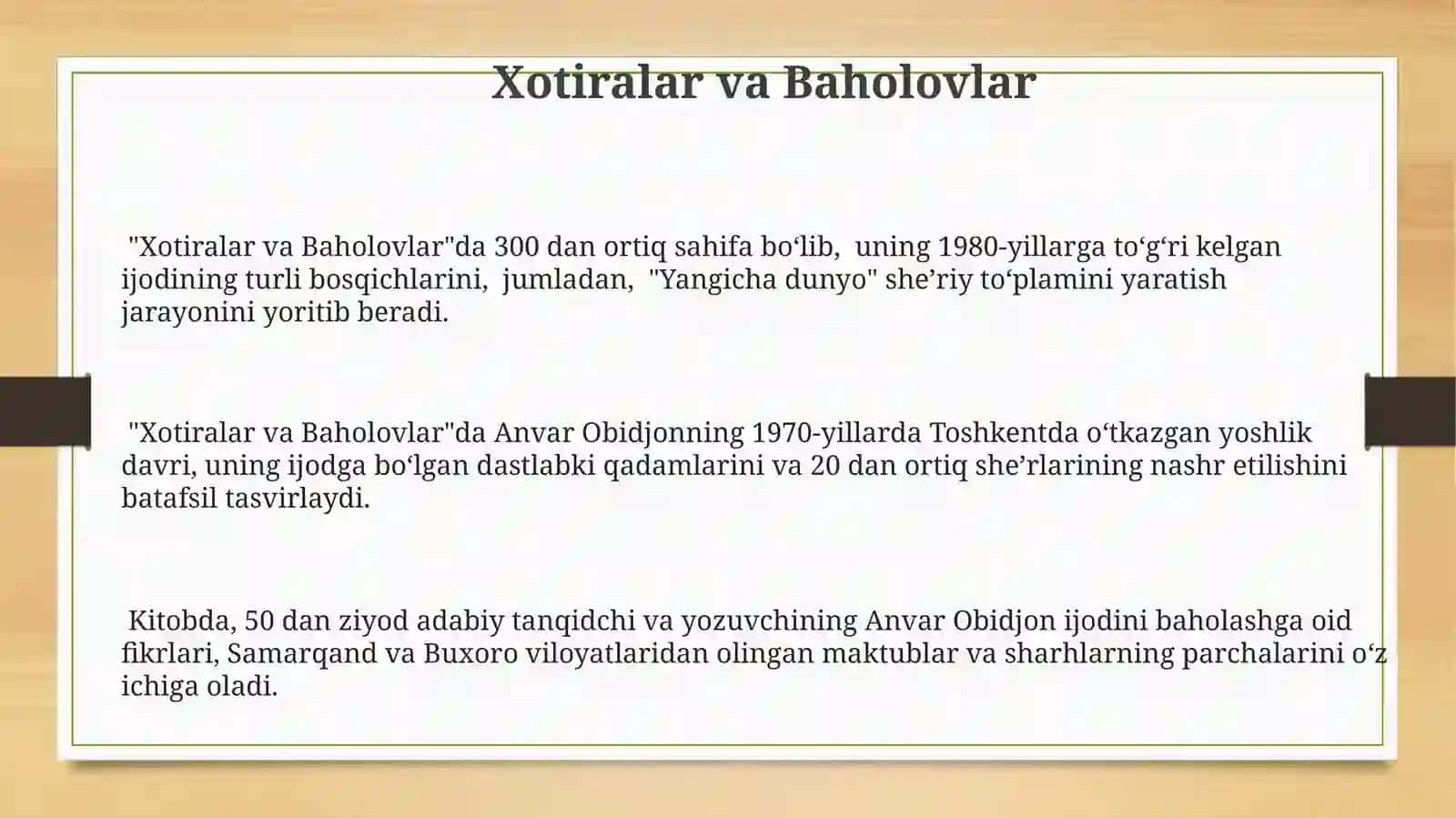 Xotiralar va Baholovlar 3