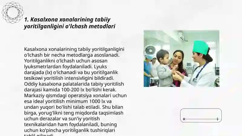 Kasalxona xonalarining tabiiy va sun'iy yoritilganlik holatini baholash 3