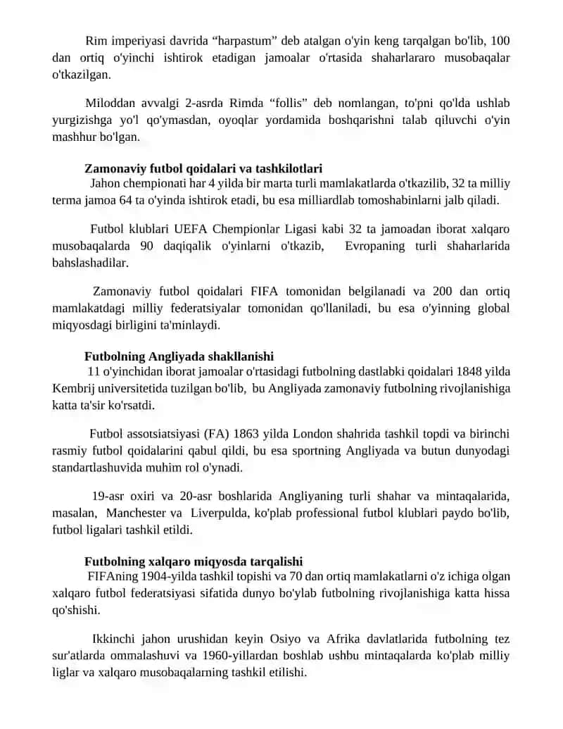 Futbolning Kelib chiqishi va rivojlanishi 3