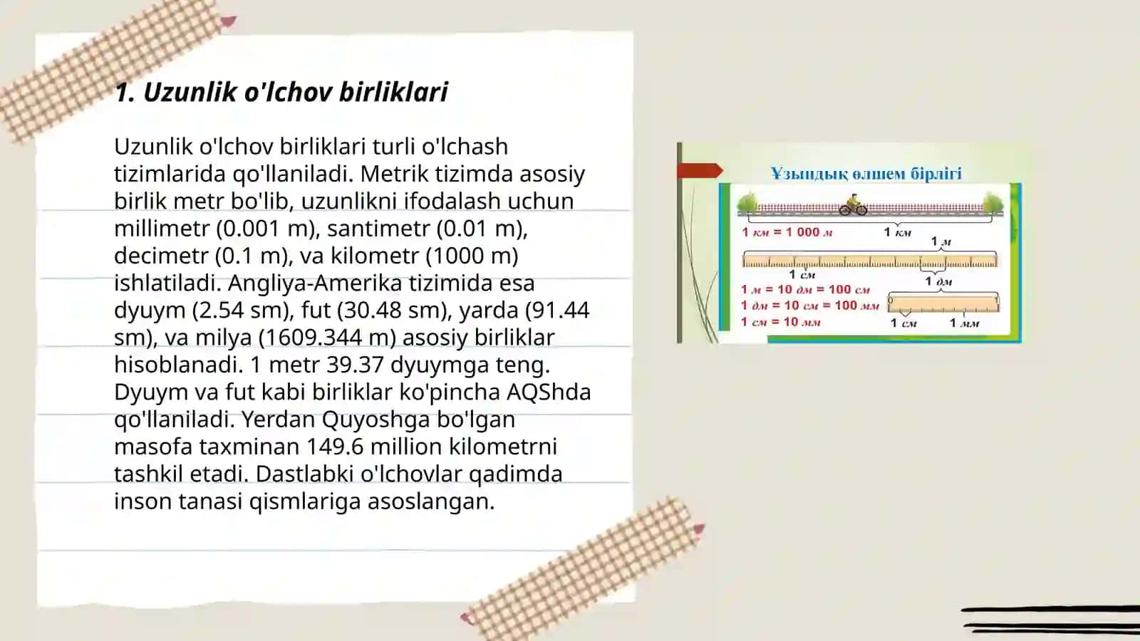 Uzunlik va yuza o'lchov birliklari 3