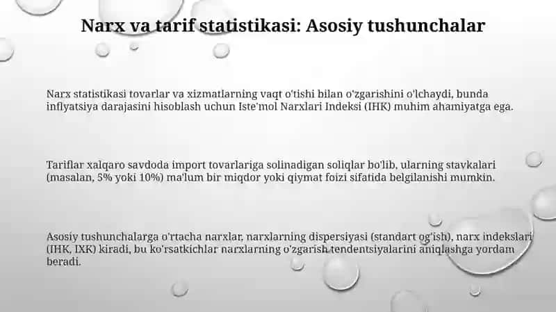 Narxlar va tariflar stasistikasi 3