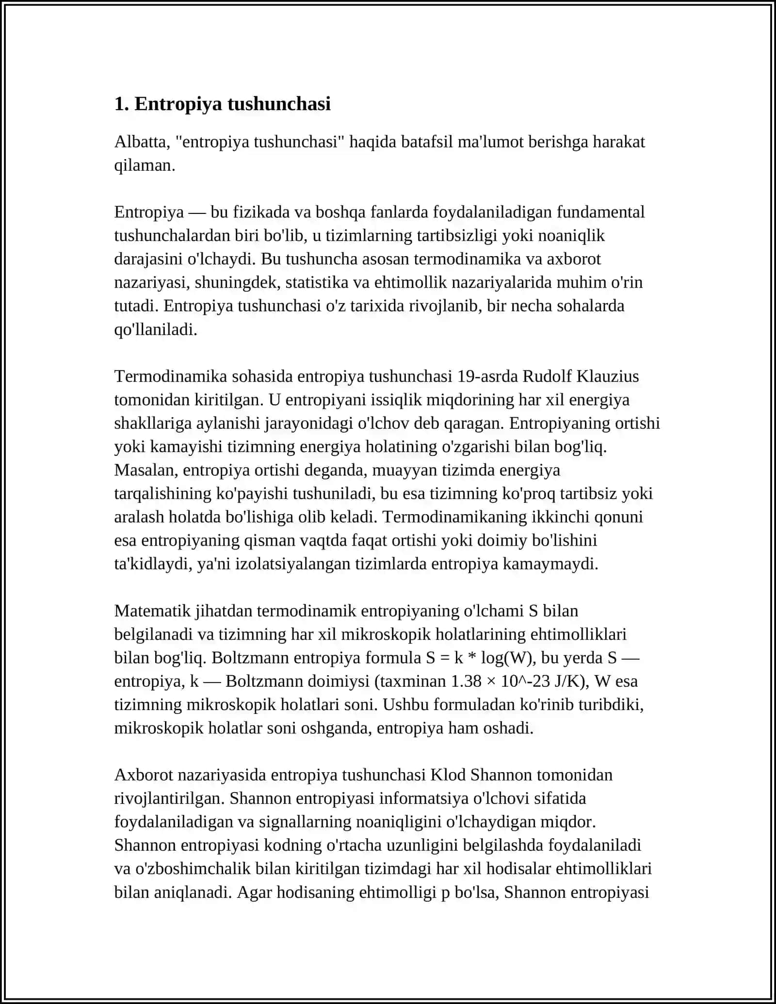 SHARTLI ENTROPIYA. ENTROPIYA VA AXBOROT 3