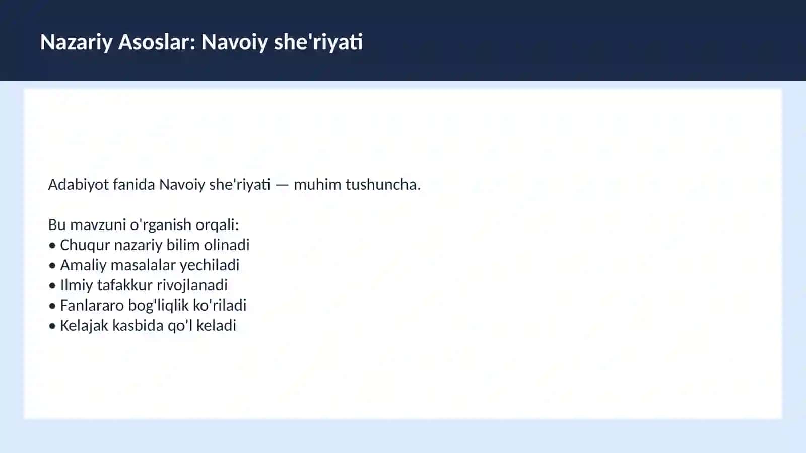 Alisher Navoiy O'qituvchilar va talabalar uchun dars ishlanma 3