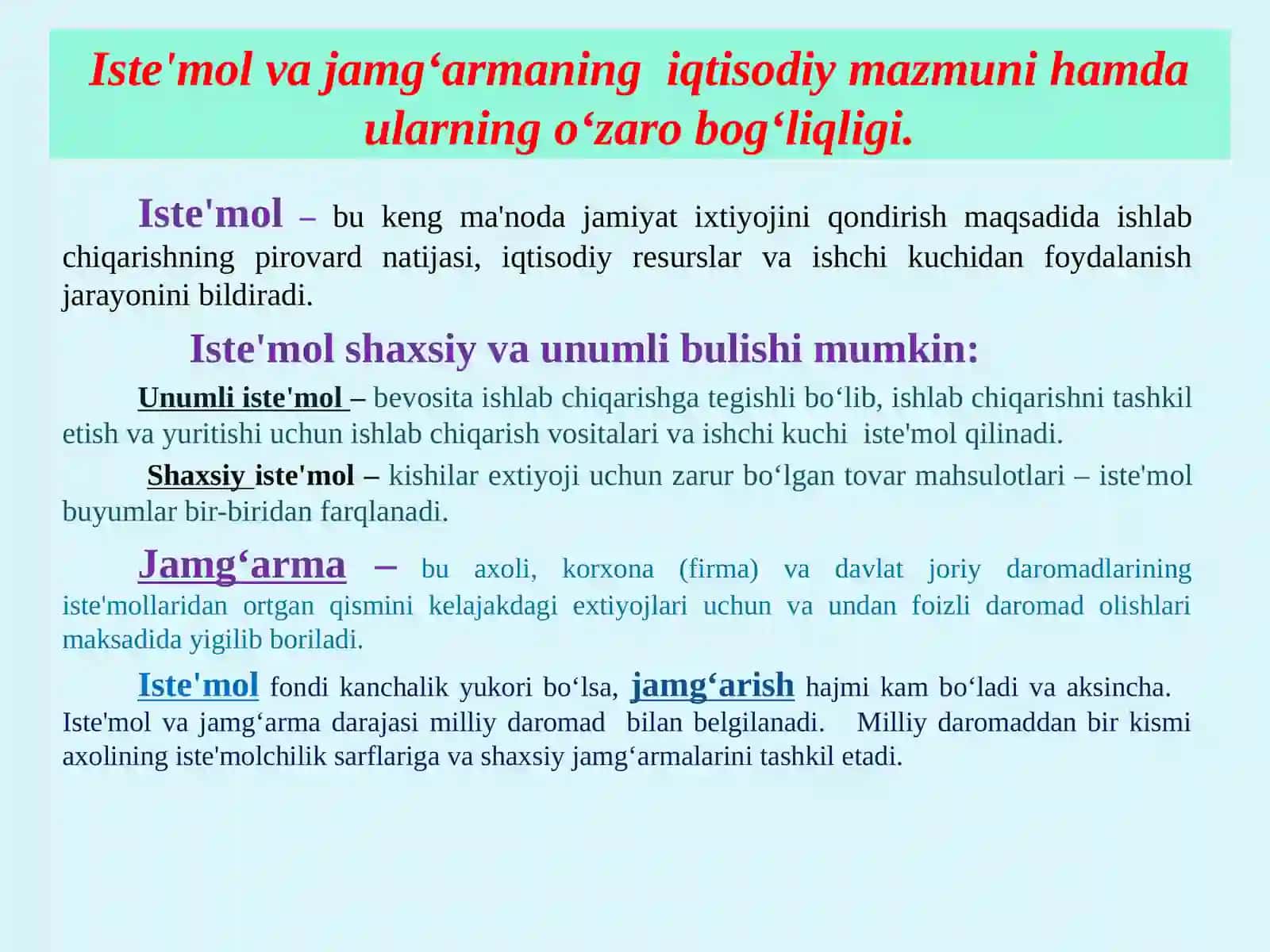 ISTE'MOL, JAMGʻARMA VA INVESTISIYaLAR 3
