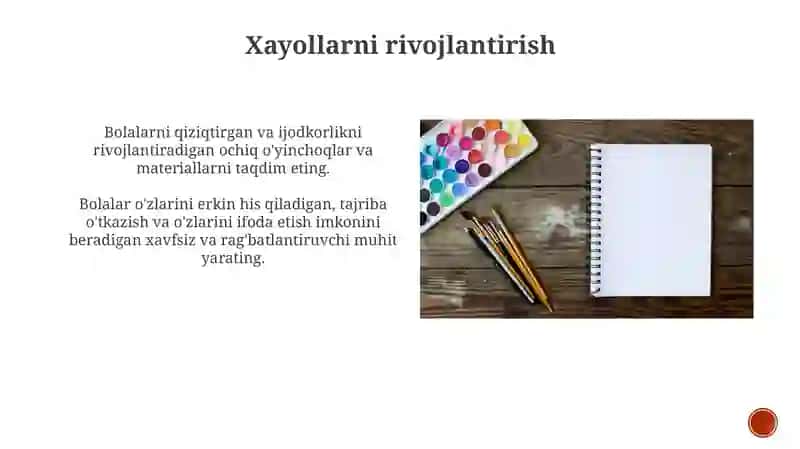 Bolalar ni ijodiy o'yinga tayyorlash 3