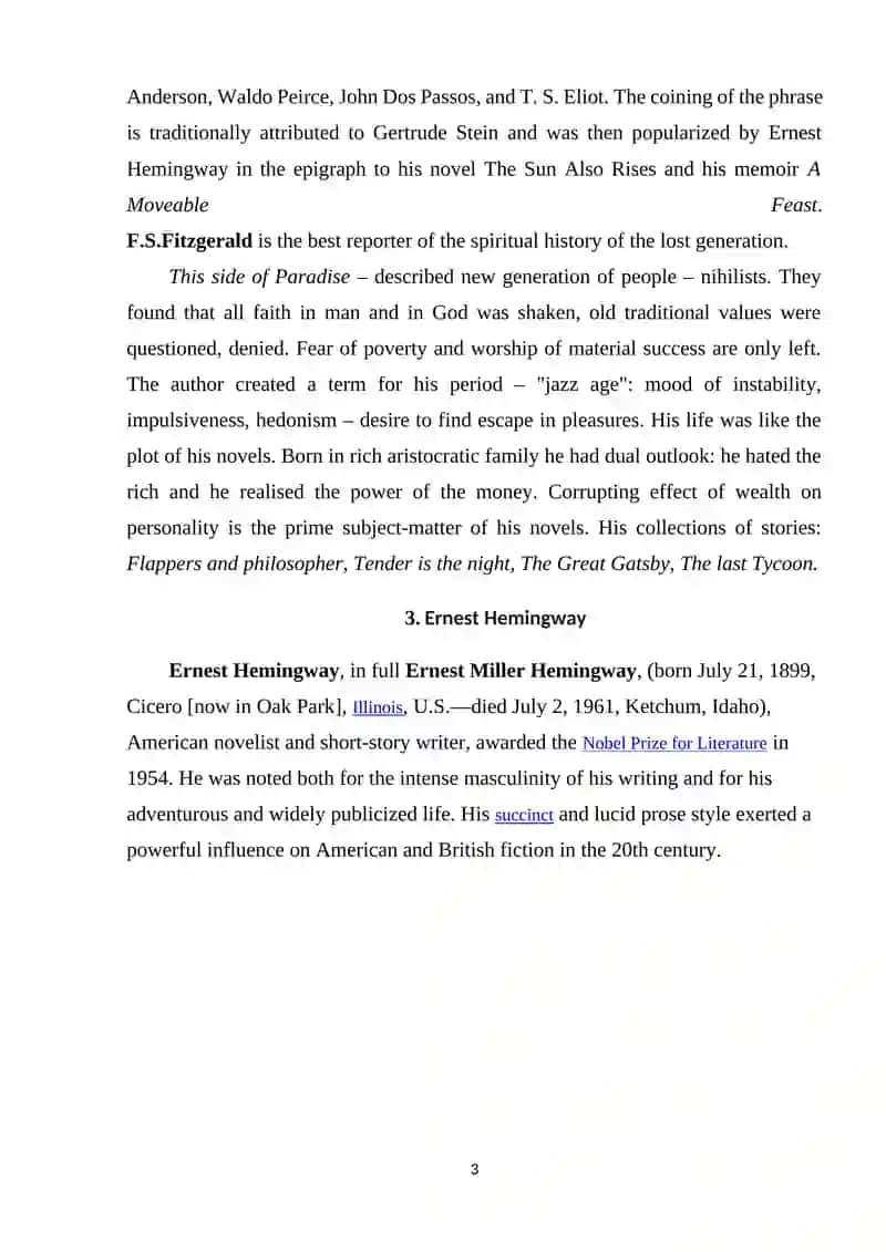 American “lost generation” literature of the XX century. Ernest Hemingway 3