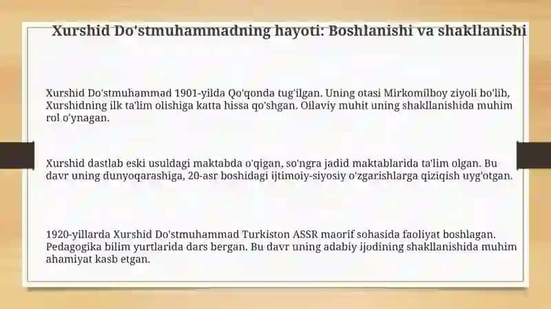 Xurshid Doʻstmuhammadasarlarihayotiijodi 3