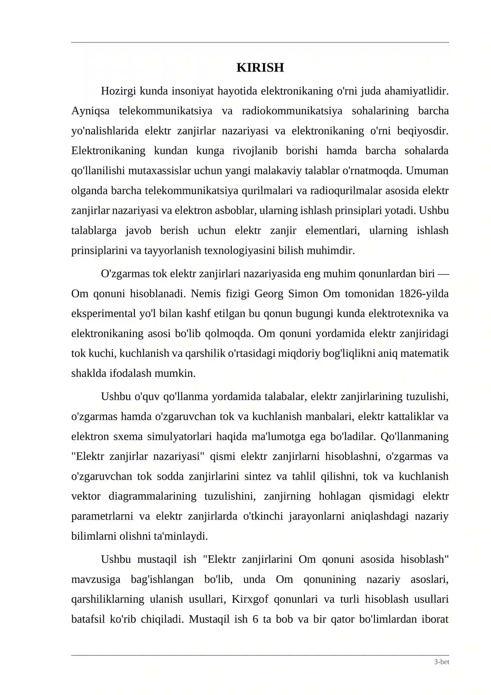 Fan: Elektronika va sxemalar 1 Mavzu: Elektr zanjirlarini Om qonuni asosida hisoblash 3