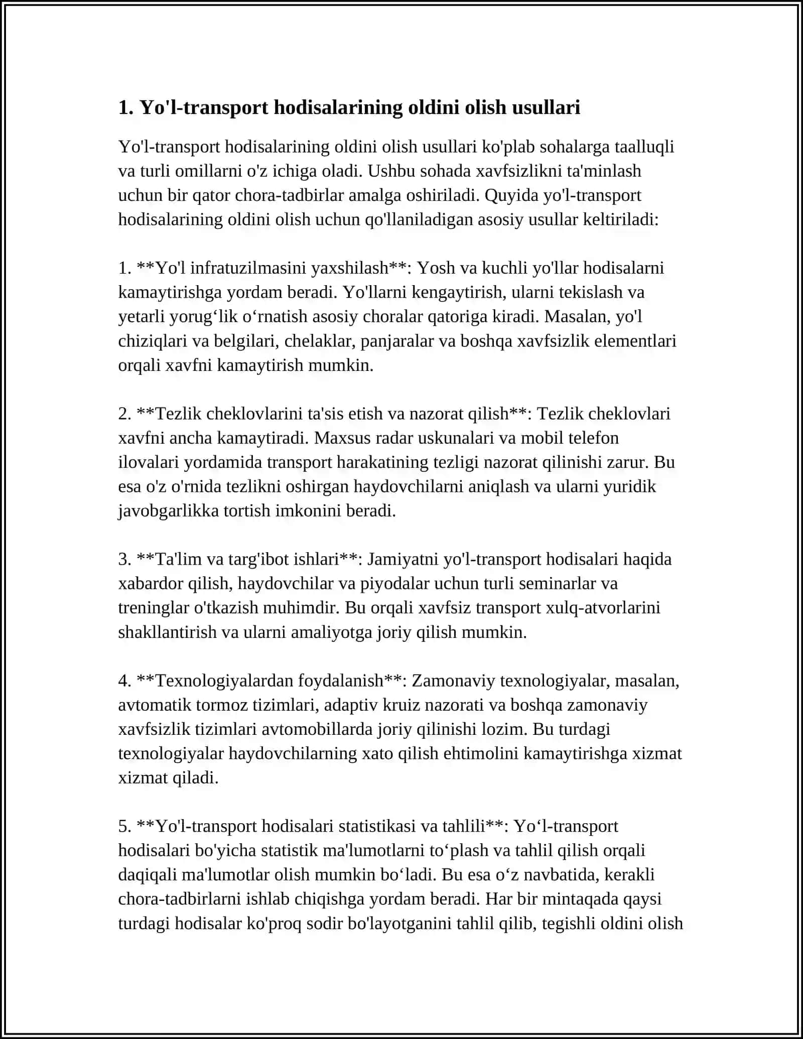 XORIJIY MAMLAKATLARDA YO'L-TRANSPORT XODISALARI PROFILAKTIKASI 3