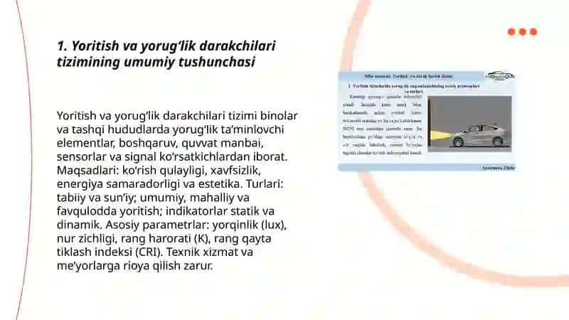 Yoritish va yorug'lik darakchilari tizimi 3