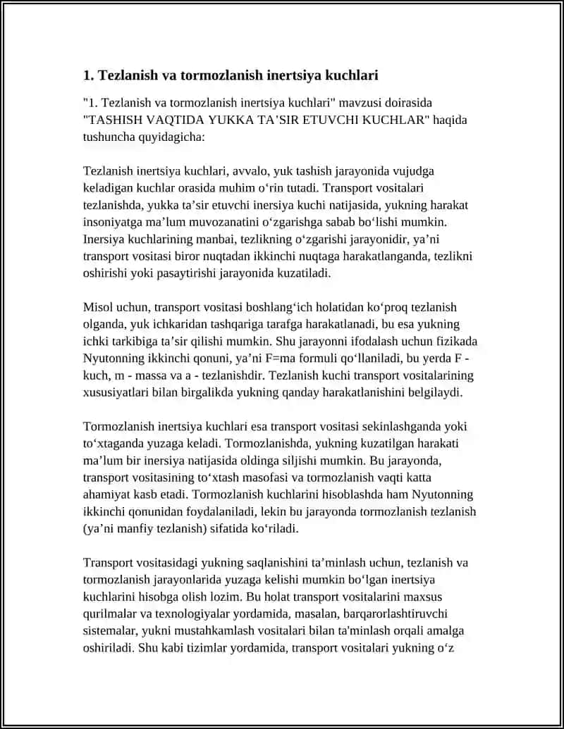 Tezlanish va tormozlanish inertsiya kuchlari 3