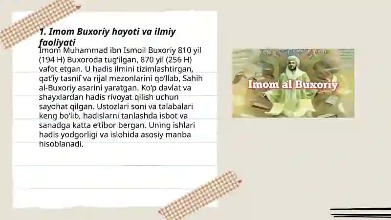Imom Buxoriy va Imom Termiziyning hadis ilmiga qushgan hissasi 3