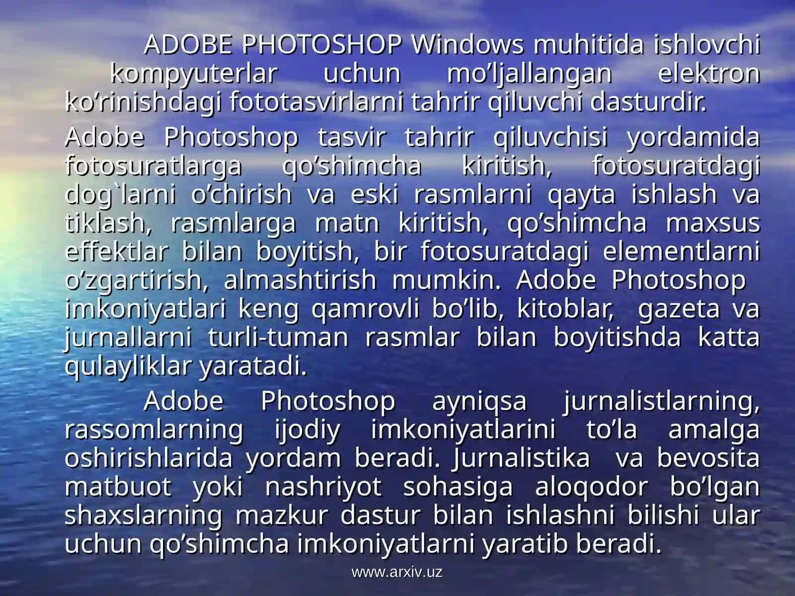 Adobe Photoshop dasturi imkoniyatlari 3