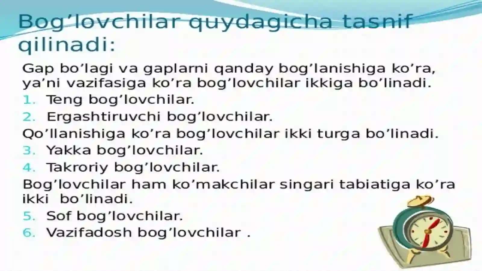 Boʻgʻlovchilarning grammatik xususiyatlari 3