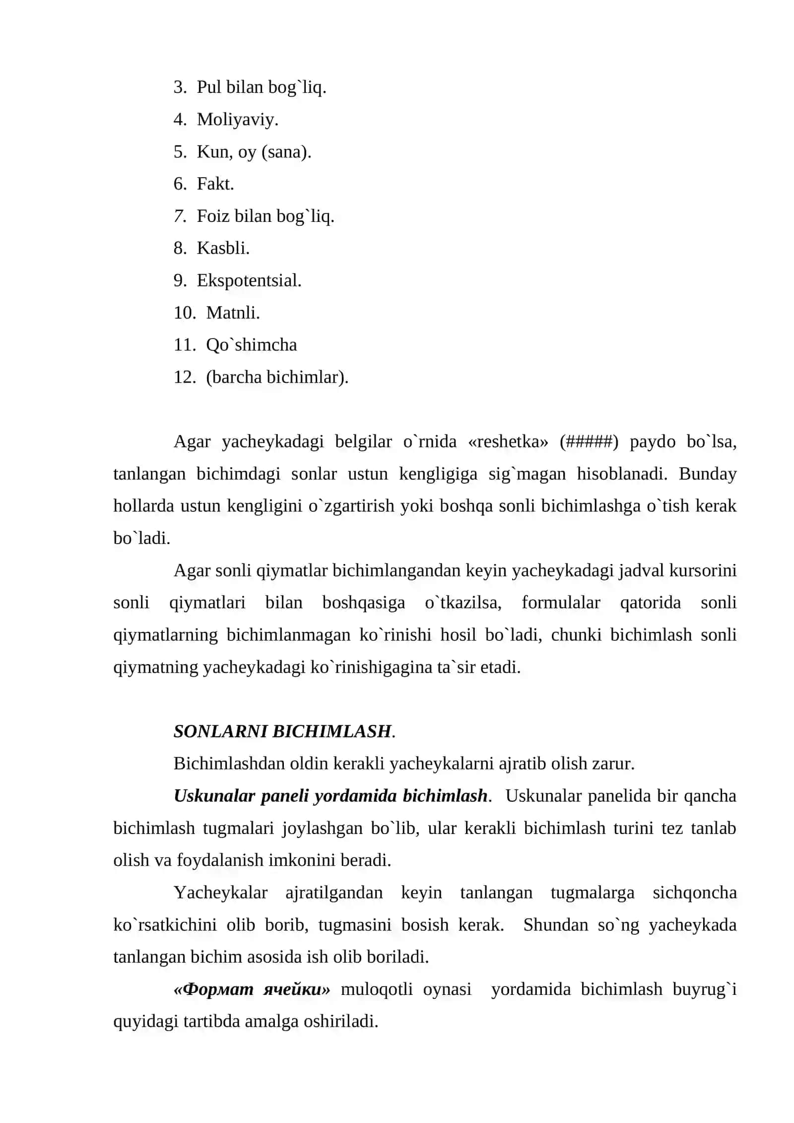 EXCELDA LISTLAR BILAN ISHLASH 3