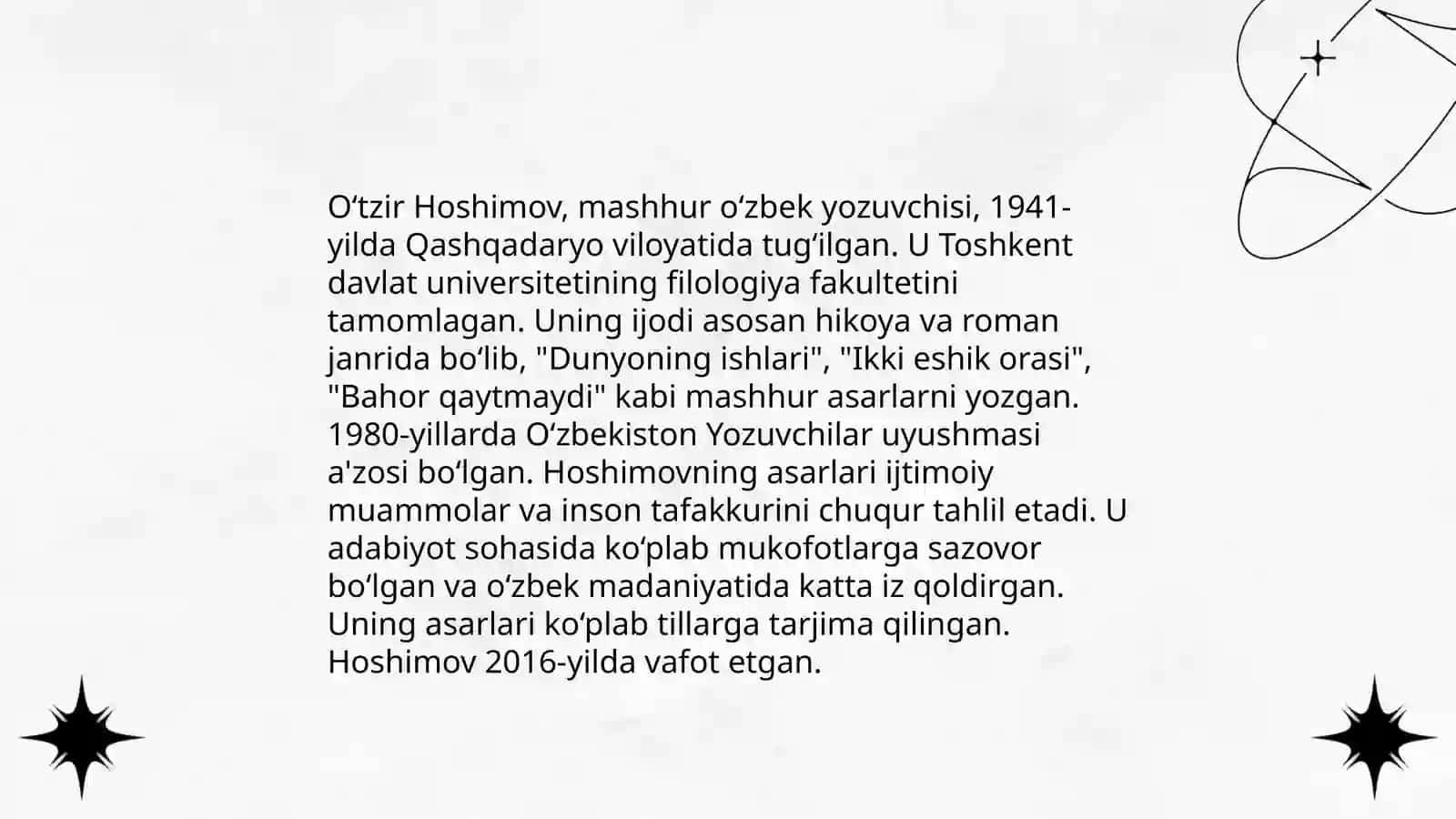O‘tzir Hoshimovning hayoti va ijodi 3
